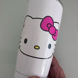 Hello Kitty Metal Tumbler Hot Cold White Pink Bow Face 20 oz